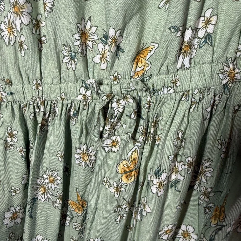 Oshkosh B'Gosh Girls Floral Dress Size 12 Green Short Sleeve Stretchy Cute Girly